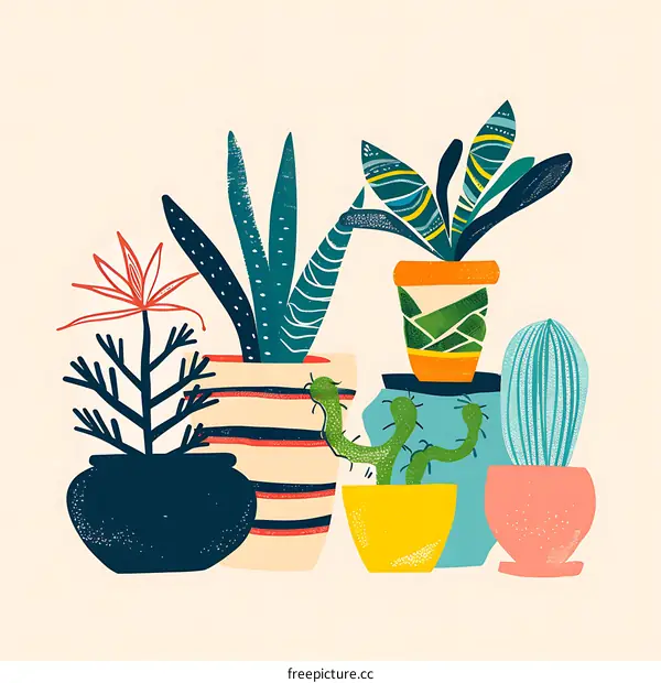Colorful Potted Plants Illustration