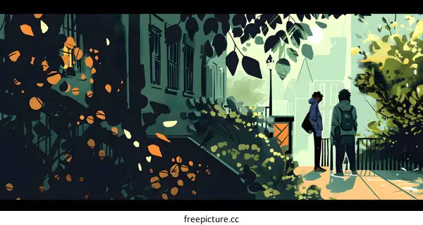 Two People Standing in Front of Green Building