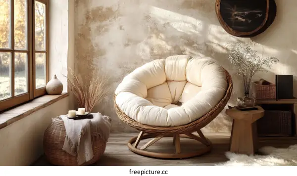 Cozy Room with a Wicker Chair and Natural Decor