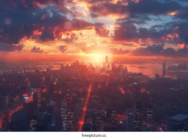 City Sunset Skyline Artistic Illustration