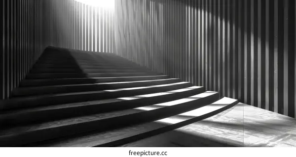 Concrete Staircase with Sunbeams through Window