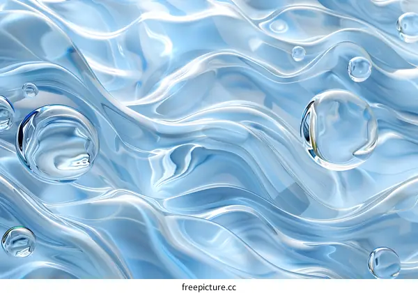Blue Abstract 3D Rendering of Water Surface with Bubbles