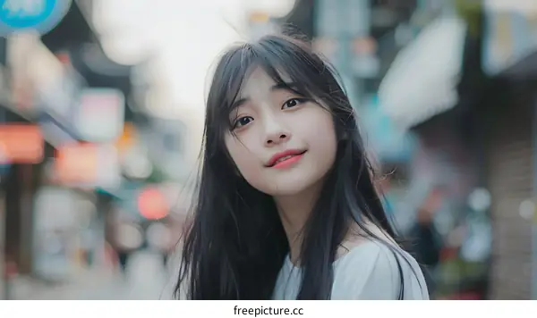 Portrait of Young Asian Woman in Street