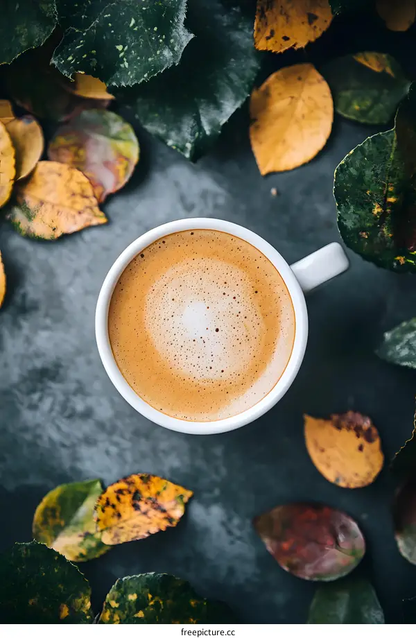 Autumn Coffee with Foliage Background