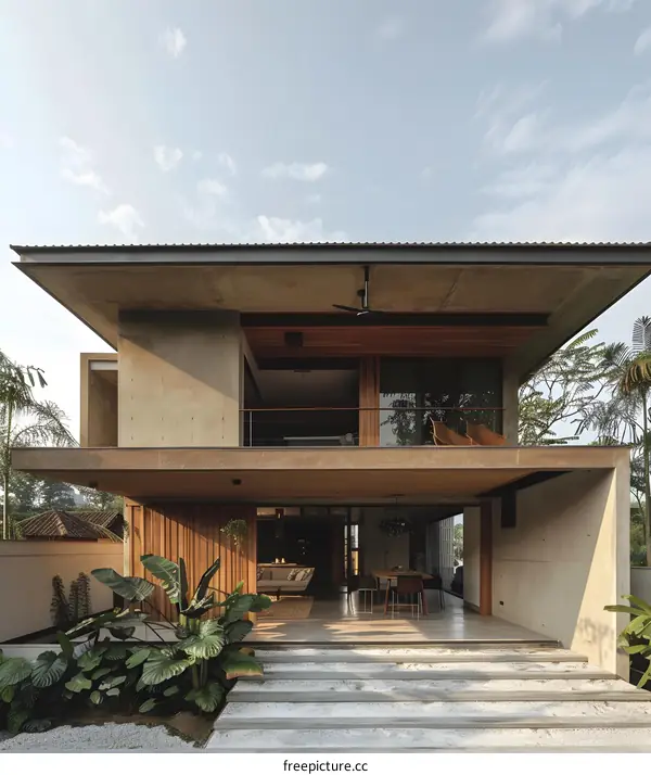 Modern Concrete and Wood House with Tropical Plants