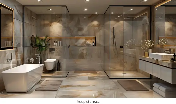 Modern Bathroom Interior Design with Marble Tiles