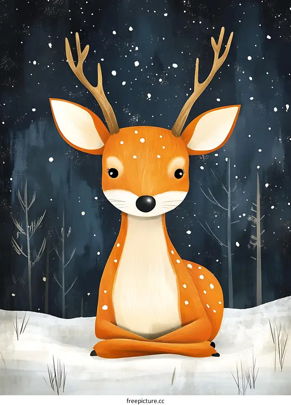 Cute Deer in the Snow Illustration