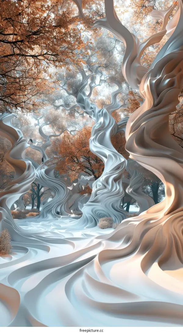 Mystical White Forest: Surreal Trees in a Dreamlike Landscape