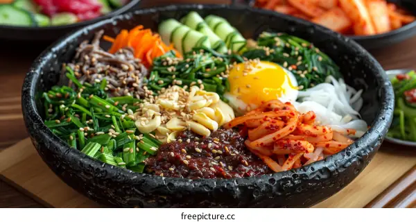Korean Food Bibimbap With Egg And Vegetables