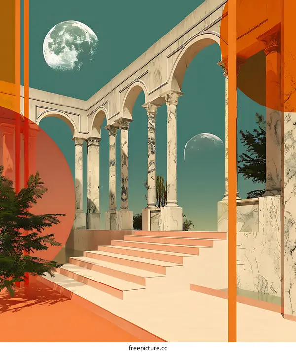 Abstract Surreal Architecture with Two Moons