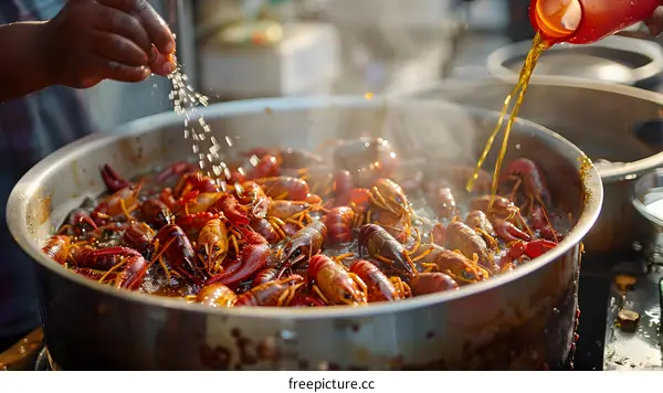 Cooking Spicy Crayfish in Large Pot