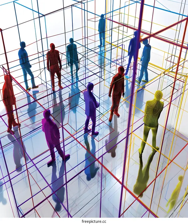 Abstract Colorful Grid with People Inside