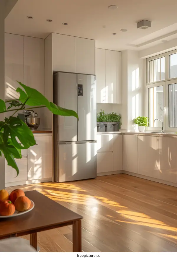 Bright and Airy Scandinavian Kitchen With Large Windows and Plants