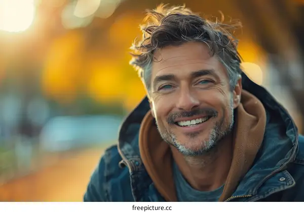 Smiling Man Outdoors in Autumn