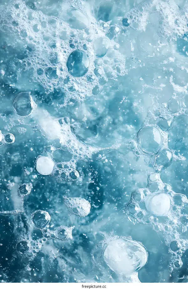 Close Up Of Air Bubbles In Blue Water