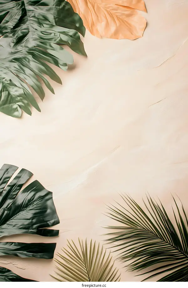 Tropical Leaves Flat Lay with Beige Background