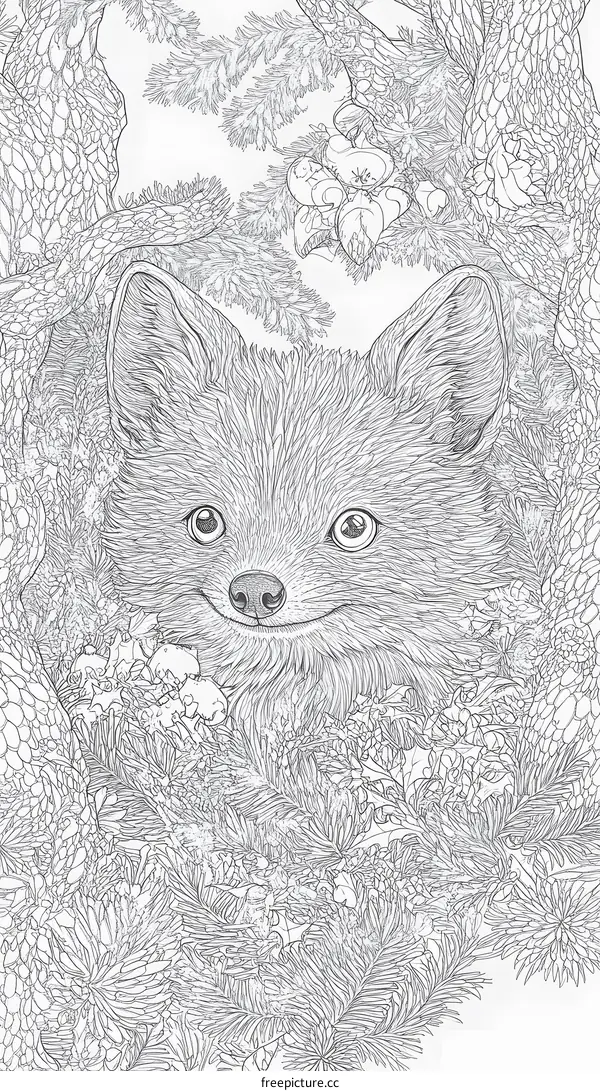 Cute Fox Hiding in the Bush Illustration