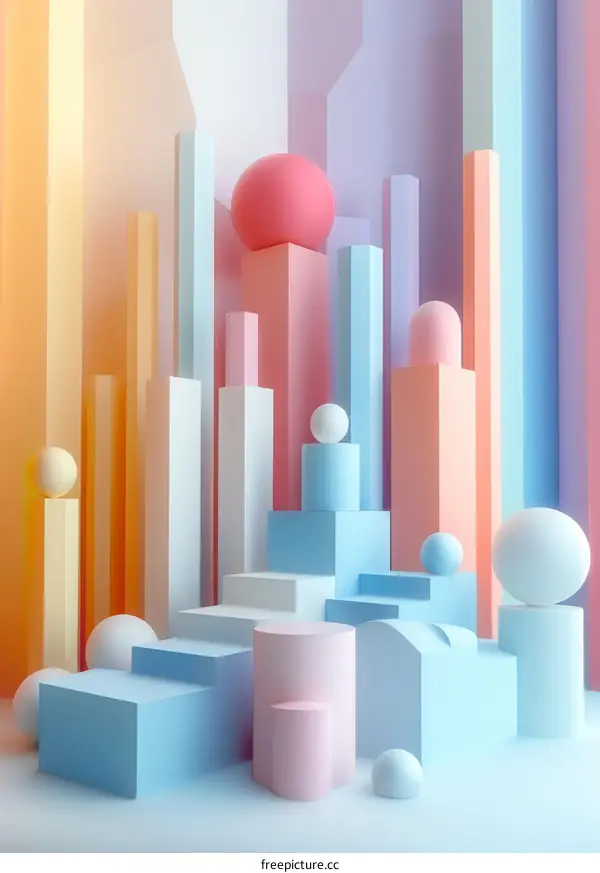 Pastel Geometric Shapes 3D Rendering