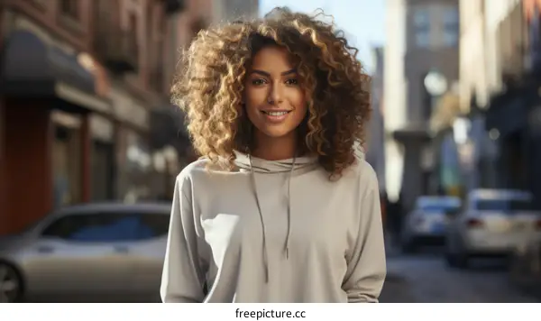 portrait of a young woman with curly hair smiling