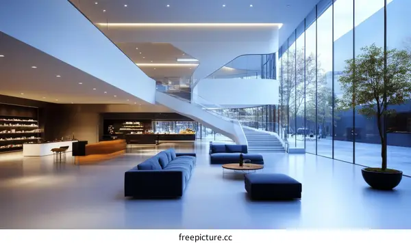 Modern Architectural Lobby with Large Windows