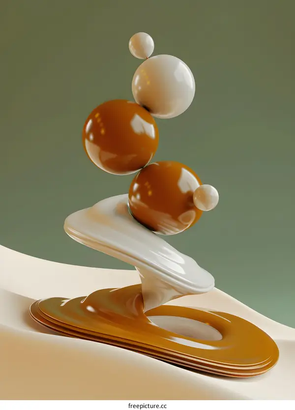 Abstract 3D Art With Orange And White Spheres