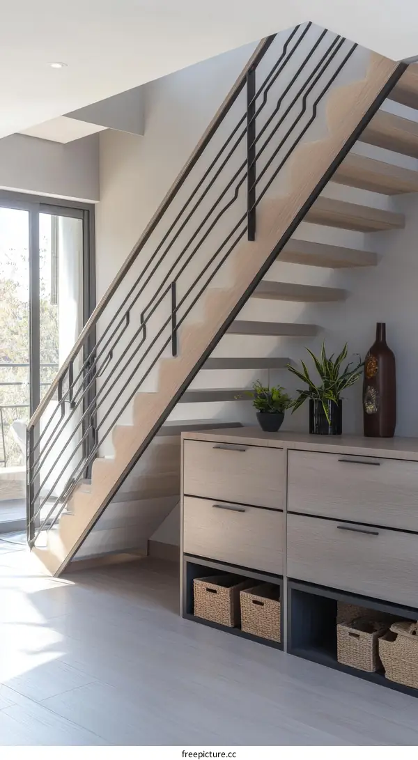 Modern Wooden Staircase and Storage