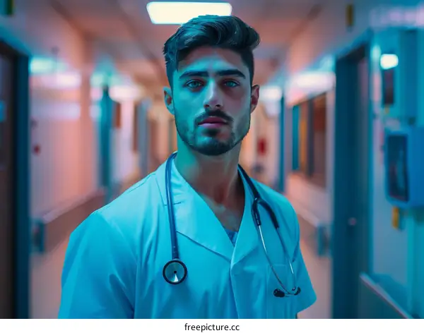 Portrait of a male doctor with a stethoscope around his neck