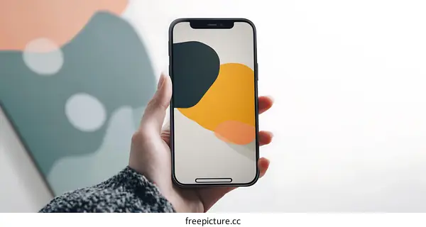 Hand Holding Smartphone with Abstract Design Wallpaper