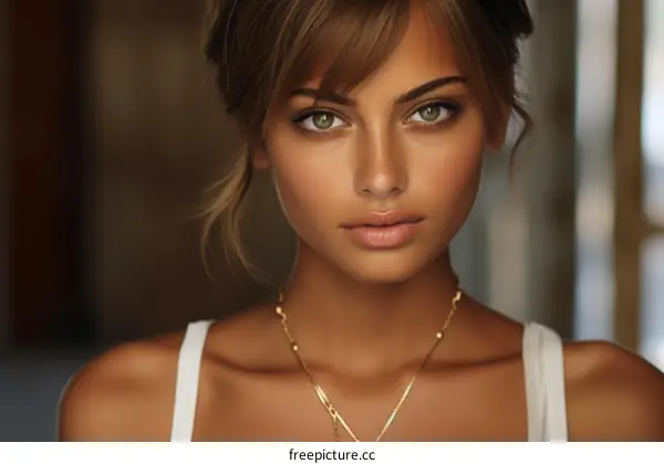 Portrait of a Young Woman with Green Eyes and Brown Hair