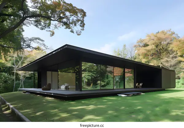 Modern Black House with Large Windows in a Forest Setting