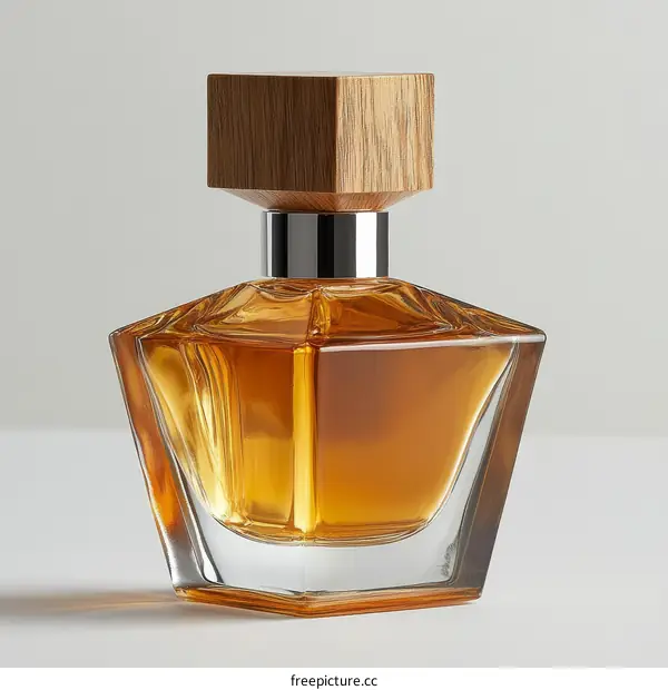 Elegant Amber Perfume Bottle with Wooden Cap