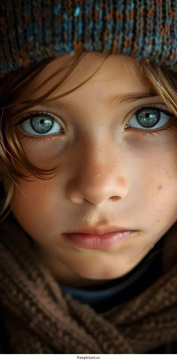 Close Up Portrait of a Young Girl with Blue Eyes