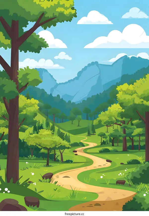 Green Forest Trail Landscape Illustration