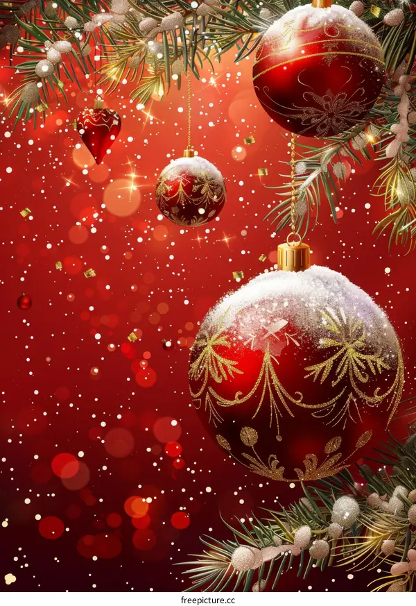 Christmas red balls with fir branches