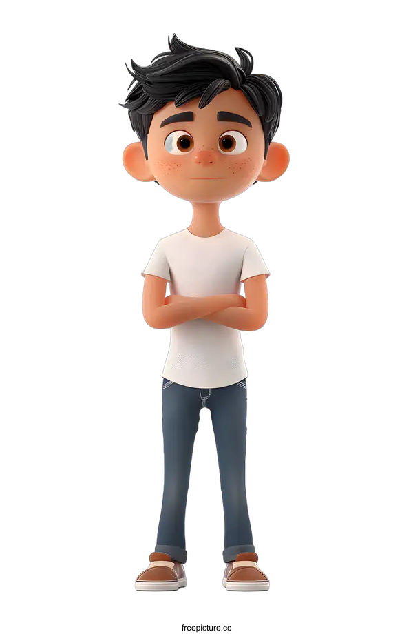 [Transparent Background PNG]3D Cartoon Boy with Crossed Arms