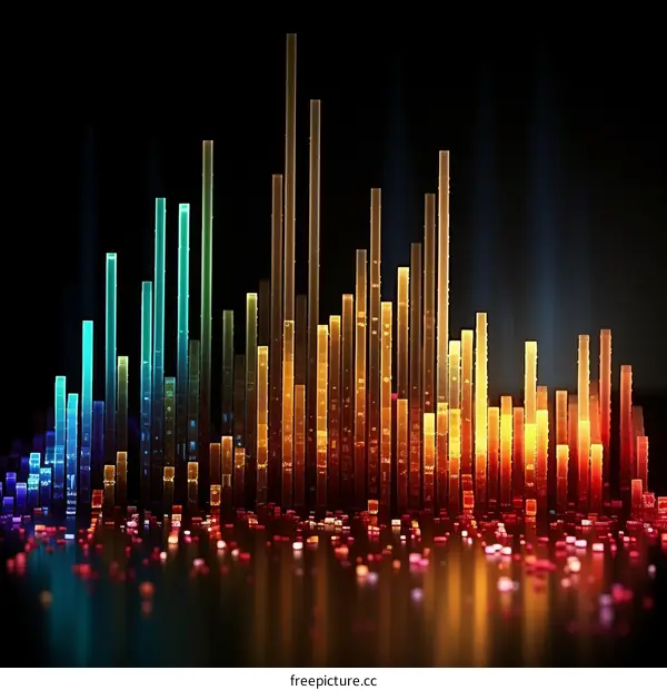 3D City Illustration with Glowing Light Bars