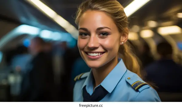 Portrait of a smiling young female pilot in uniform