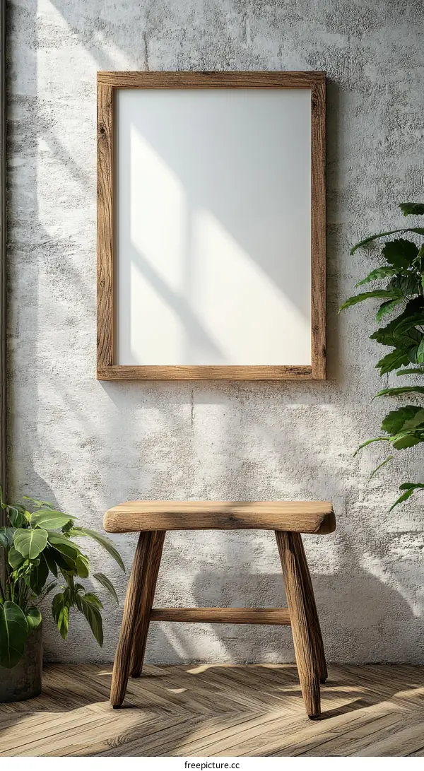 Rustic Wooden Picture Frame and Stool