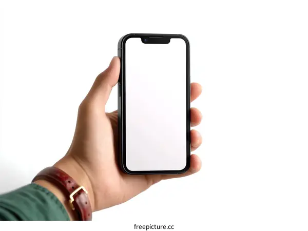 Smartphone Held by Person Against White Background