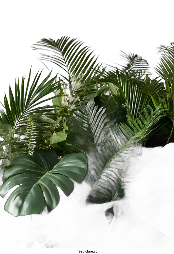 [Transparent Background PNG]Green Tropical Leaves On White Background