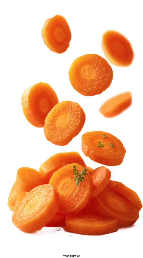 [Transparent Background PNG]Slices of Carrots in Mid-Air