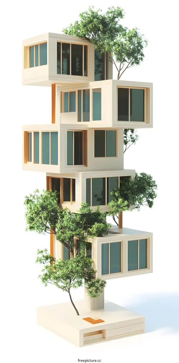 Modern Architecture Design With Trees Growing On The Roof
