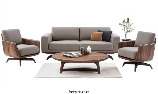 Modern Wooden Sofa and Armchairs Set