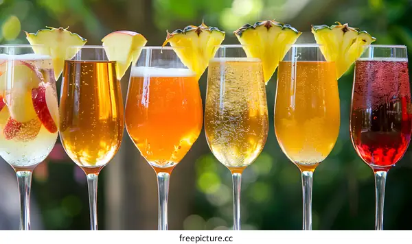 Summer Drinks with Pineapple and Apple Garnishes