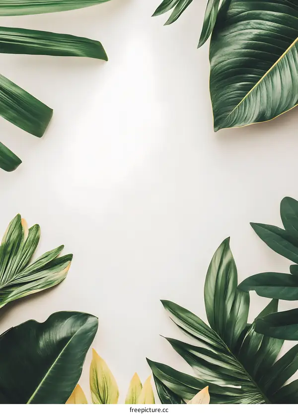 Green Tropical Leaves on White Background