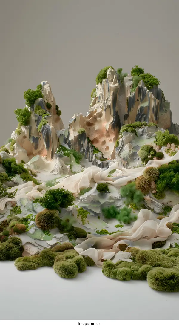 Abstract Miniature Mountain Landscape with Fabric