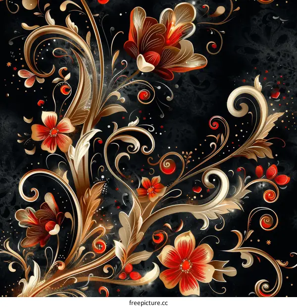 Illustration of golden flowers and vines