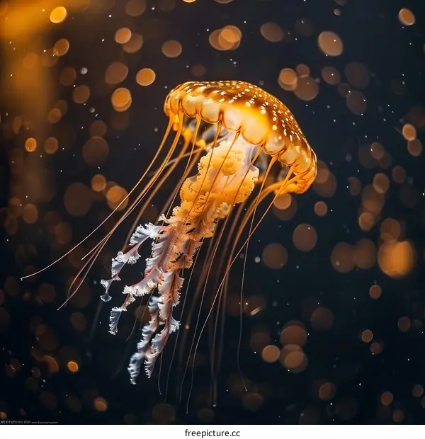 Stunning close up of a jellyfish with a beautiful orange and yellow color