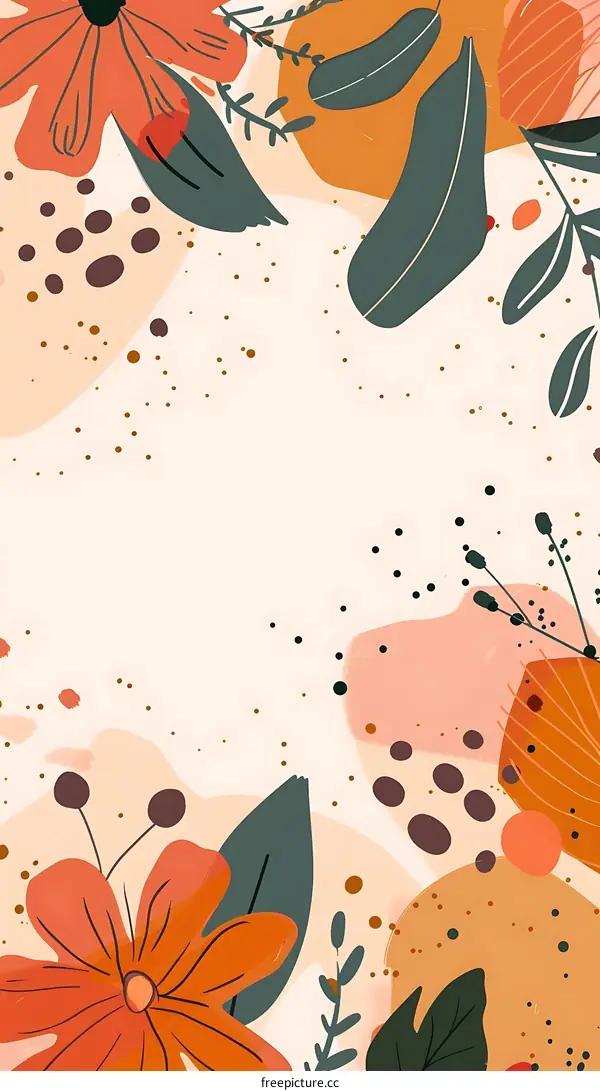 Abstract Floral Illustration with Orange, Green and Brown Colors