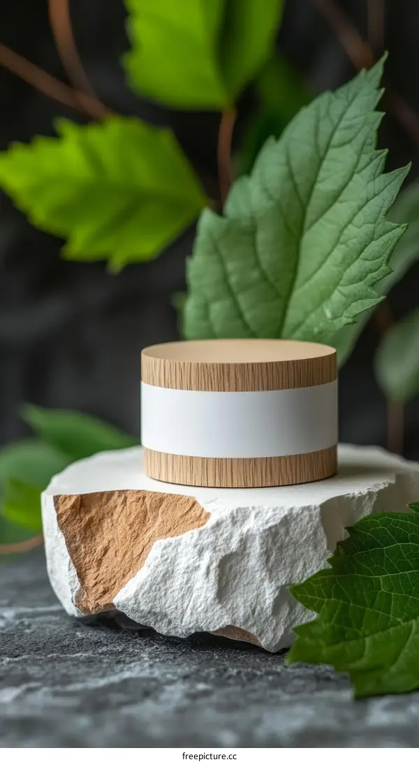 Wooden Cosmetic Display Stand with Natural Leaves